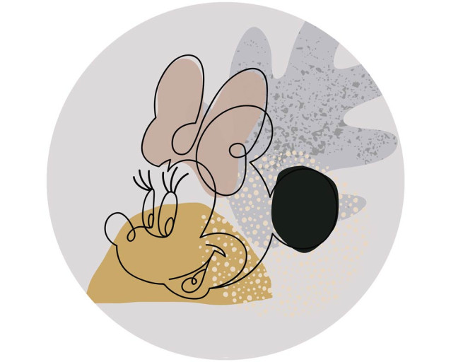 Minnie Mouse im Line-Art-Stil, abgebildet auf einem Disney-Tapetenkreis.