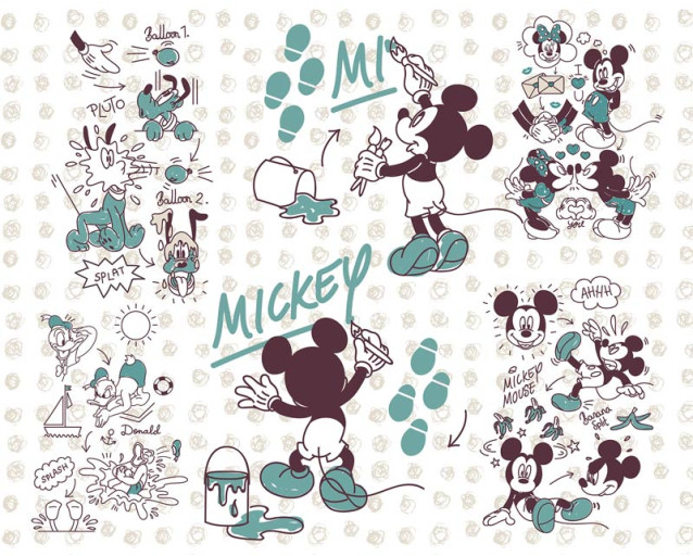 Fototapete Mickey Mouse und Freunde, ideal für ein Kinderzimmer mit Disney-Thema.