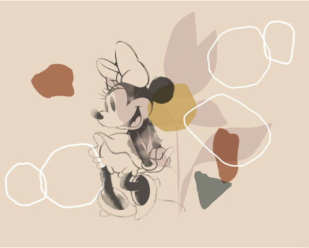 Minnie Mouse Soft Shapes Fototapete zeigt weiche Formen und Farben mit einer liebenswerten Minnie Mouse in der Mitte.