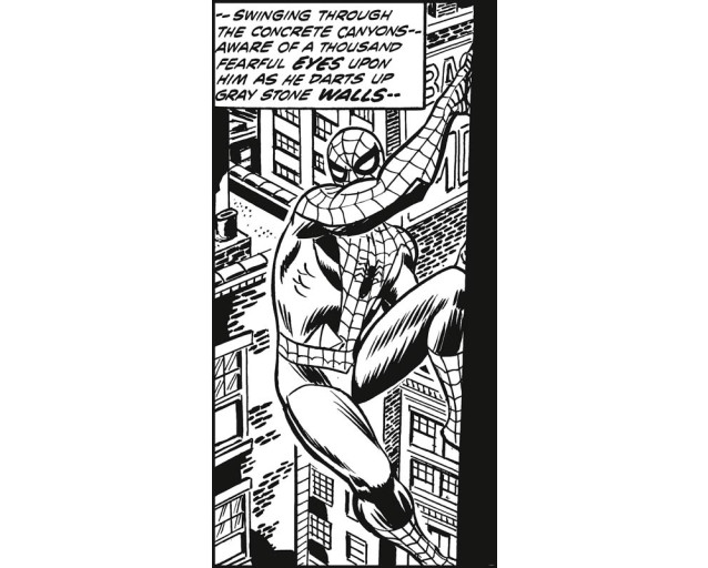 Fototapete von Spiderman im klassischen Marvel-Stil, Action und Farbe.