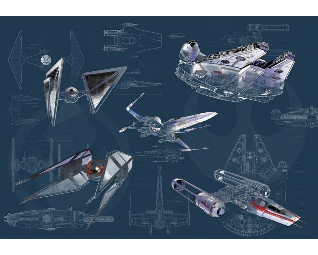 Star Wars Blaupause Fototapete, mit den dunklen Plänen des Imperiums, ideal für Sci-Fi-Fans.