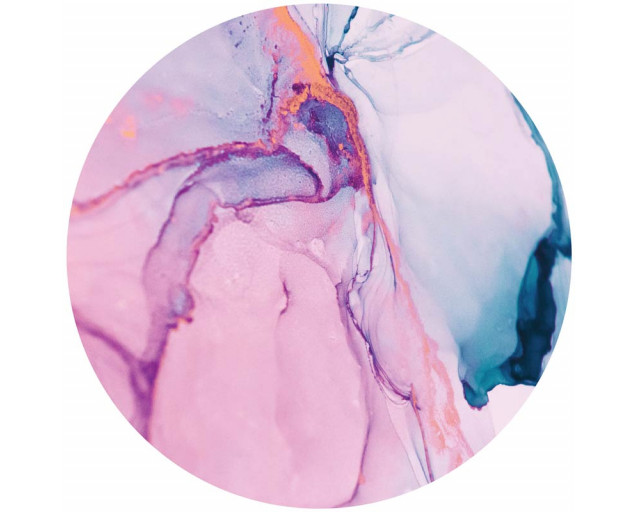 Abstrakte Marmorkunst in sanften Farben auf einem stilvollen Wandkreis.