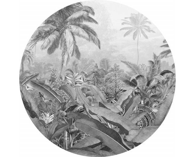 Amazonas-Dschungel mit exotischen Pflanzen auf einem Wandkreis.