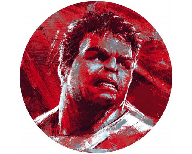 Hulk im Malstil, dargestellt auf einem mächtigen Marvel-Tapetenkreis.