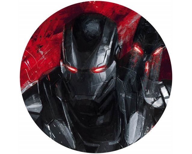 War Machine im Malstil, dargestellt auf einem Marvel-Tapetenkreis.