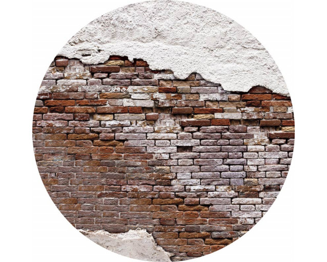 Backsteinwand mit roten Ziegeln auf einem Backsteintapetenkreis im Industriestil abgebildet.