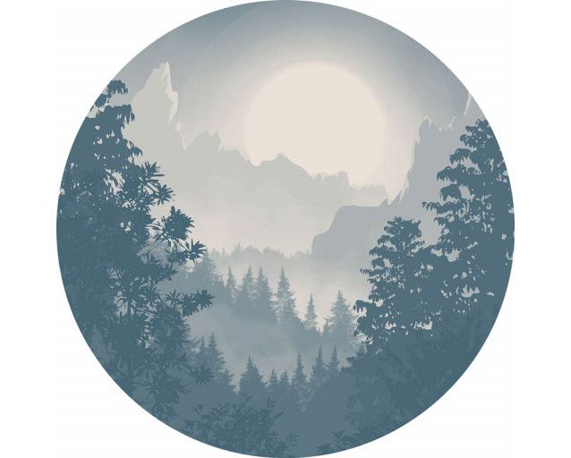 Blue Valley mit Bergen und Landschaften auf einem Wandkreis.