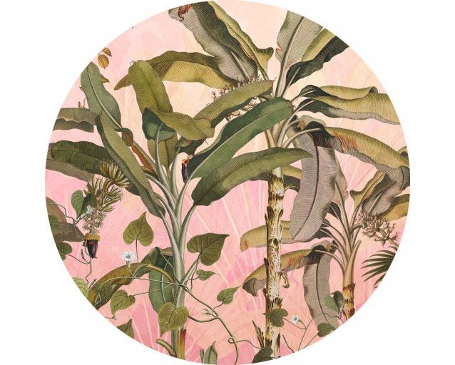 Botanische Pflanzen und Dschungelthema auf einem Wandkreis.