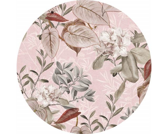 Exotische Gartenpflanzen auf einem Wandkreis mit leuchtenden Farben.