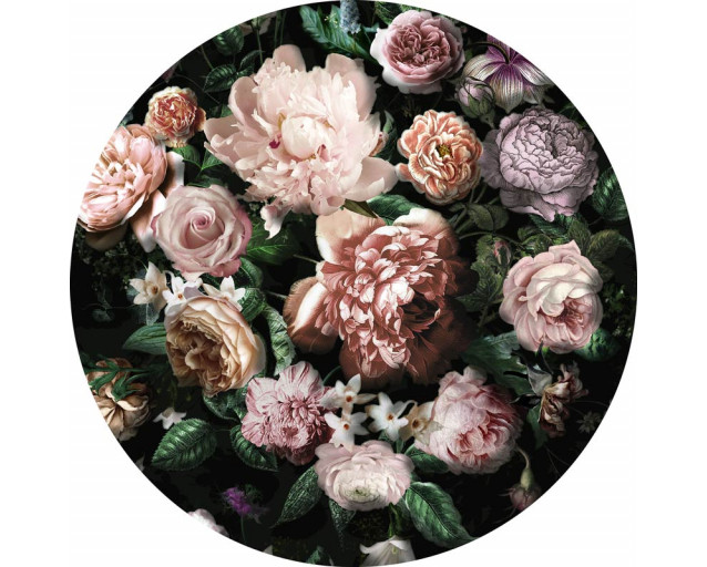 Blumenbouquet im Couture-Stil auf einem Wandkreis.