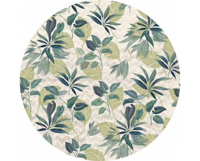 Grün gemusterte Blätter auf einem stilvollen Wandkreis.