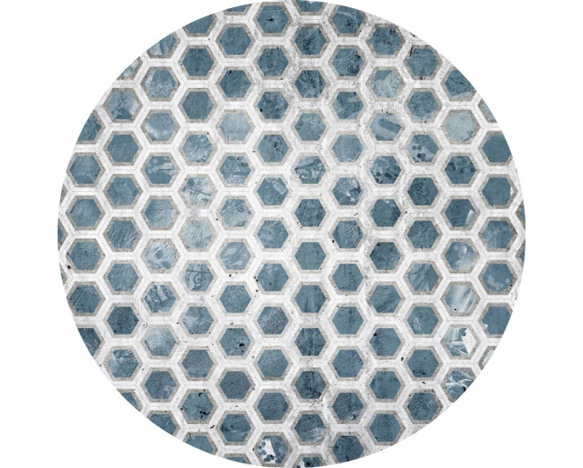 3D-Effekt Sechsecke im Hexagon-Stil, dargestellt auf einem Tapetenkreis.