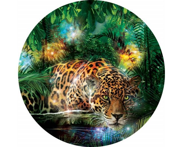 Ein Dschungel-Leopard auf einem wilden Tapete Kreis für Tierliebhaber dargestellt.
