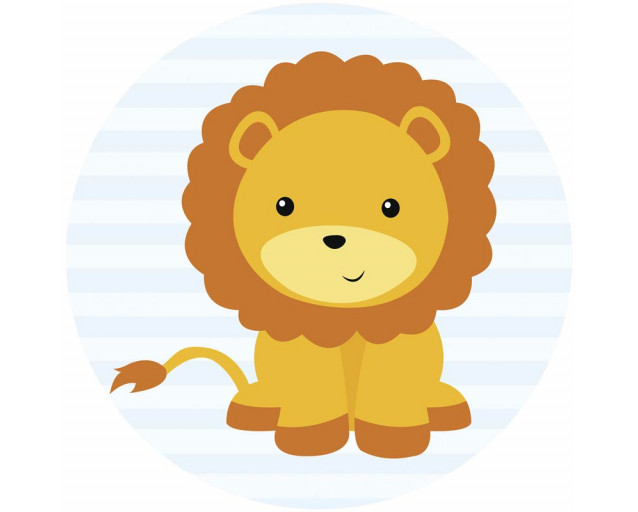 Liebenswerter Löwe auf einem Tapetenkreis, ideal für das Babyzimmer mit einem Tierthema.