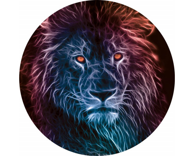 Ein kräftiger Löwe auf einem Tapetenkreis, ideal für eine mutige Raumgestaltung.