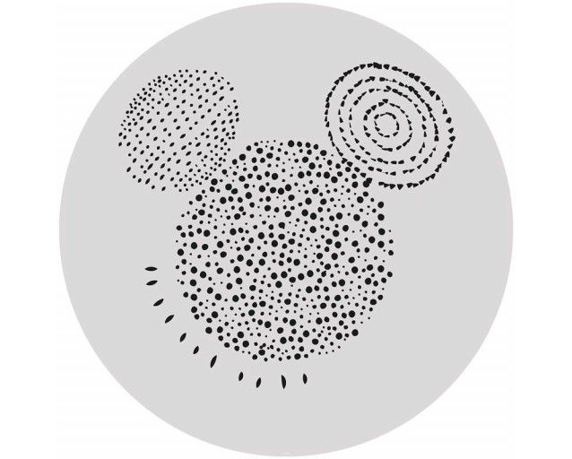 Tapetenkreis von Mickey Mouse im Dot-Art-Stil, mit detaillierten Punkten, die sein ikonisches Gesicht bilden.