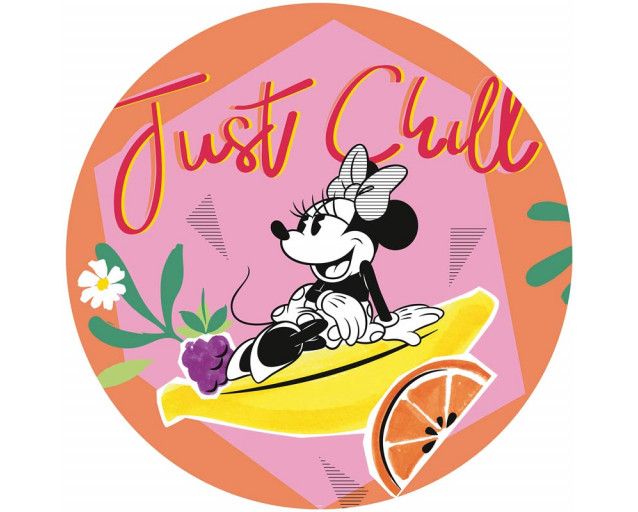 Tapetenkreis von Minnie Mouse in einer entspannten Pose, Chillen an einem sonnigen Tag mit fröhlichen Farben.