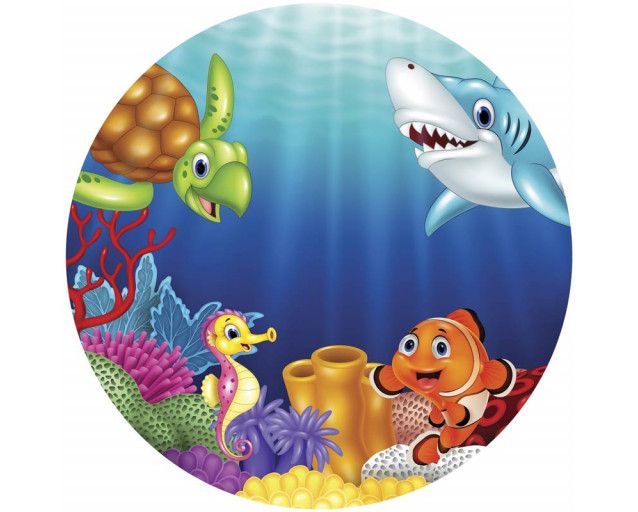 Unterwasserwelt mit Fischen und Korallen auf einem zauberhaften Tapetenkreis für Kinder.