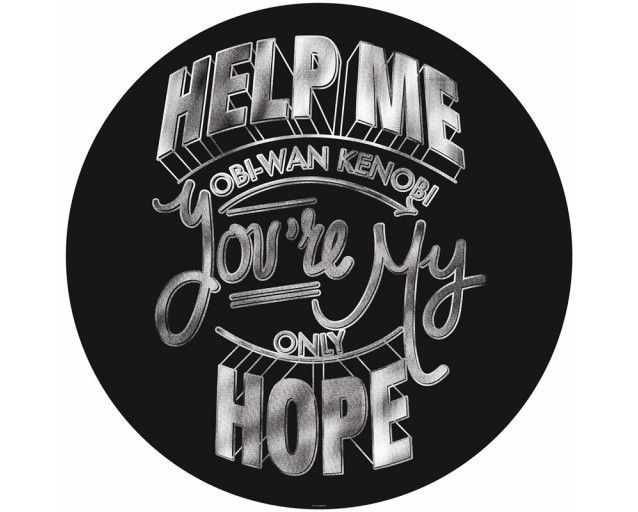 Help me Obi-Wan Kenobi Szene aus Star Wars, dargestellt auf einem Tapetenkreis.