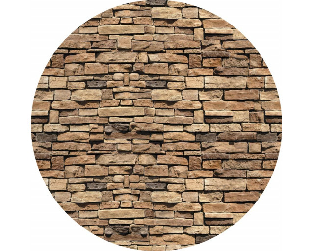 Industrielle Steinwand, robust dargestellt auf einem Tapetenkreis.