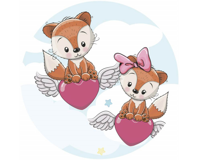 Zwei niedliche Teddybären, umgeben von Herzen, abgebildet auf einem liebevollen Tapetenkreis für das Kinderzimmer.