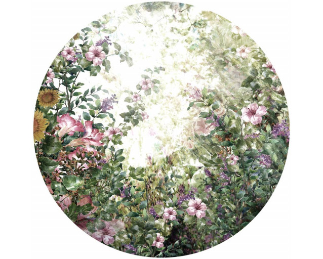 Wildnis mit bunten Blumen und Pflanzen, auf einem natürlichen Tapete Kreis gerendert.