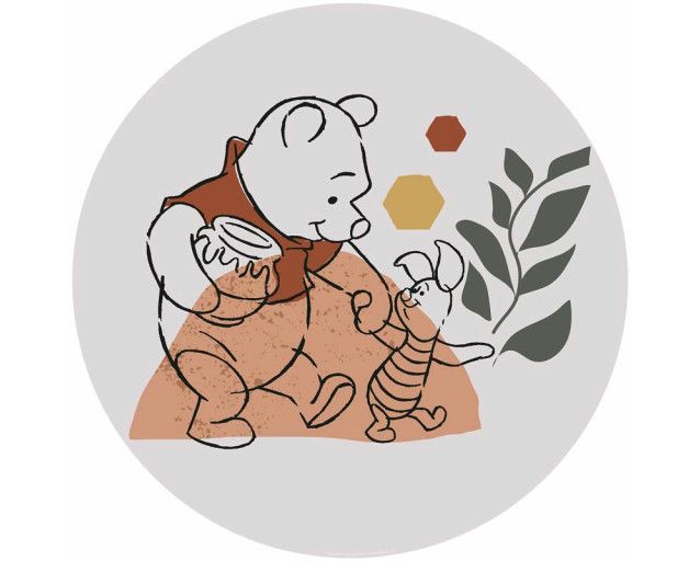 Tapetenkreis von Winnie Puuh und Ferkel, die Hand in Hand durch ein sonniges, von Blumen umgebenes Feld spazieren.