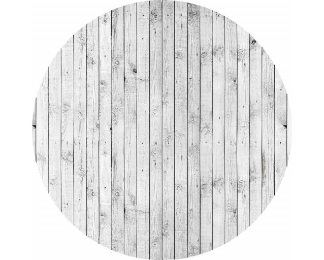 Weiße Holzregale im industriellen Stil, abgebildet auf einem Tapetenkreis.