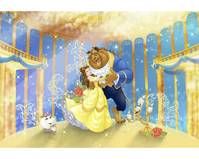 Disney Belle und das Biest Fototapete mit der kultigen Tanzszene, ideal für das Kinderzimmer.