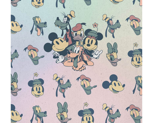 Donald Duck und Mickey Mouse Fototapete im Retro-Design, ideal für ein nostalgisches Zimmer.