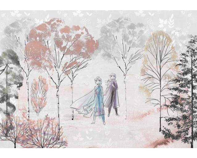 Gefrorene Naturgeist-Fototapete mit Elsa und Anna in einer natürlichen Umgebung, perfekt für ein ruhiges Zimmer.