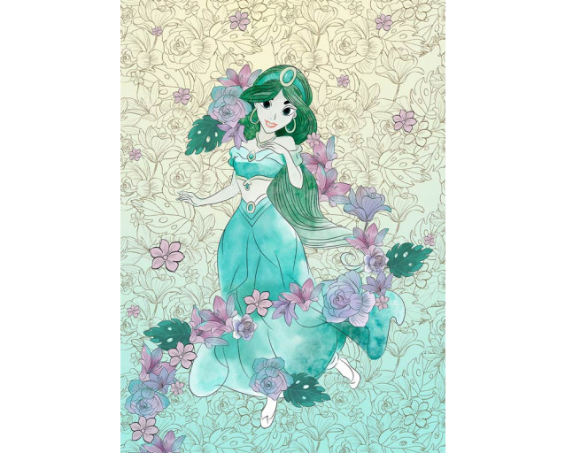 Jasmine mit lila Blumen Fototapete, ideal für ein Märchenzimmer.