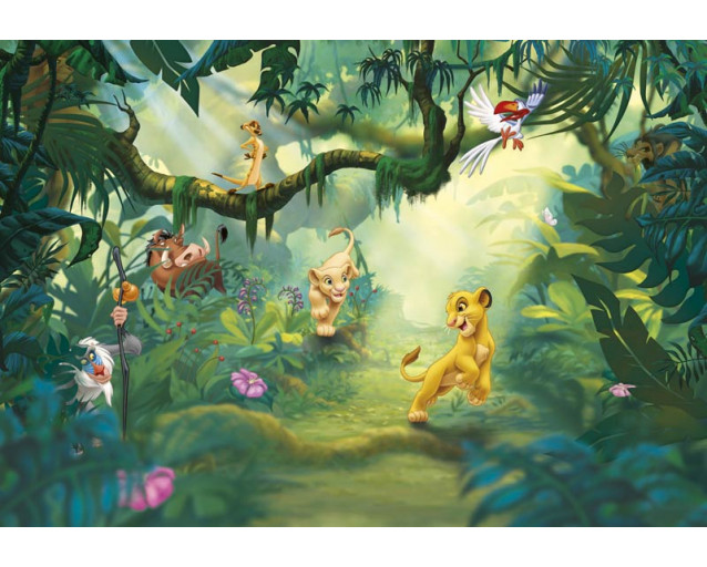 Fototapete König der Löwen mit einer Dschungelszene für ein abenteuerliches Kinderzimmer.