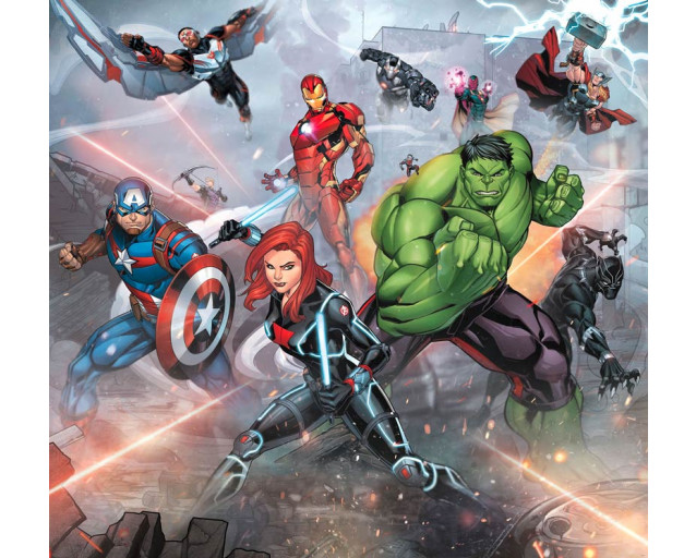 Fototapete Avengers Street Revenge, actiongeladene Szene mit Marvel-Figuren.