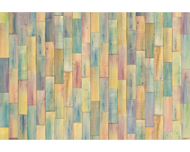 Fototapete mit einem bunten Mix aus Holzmustern, bringt Lebendigkeit und Textur in jeden Raum.