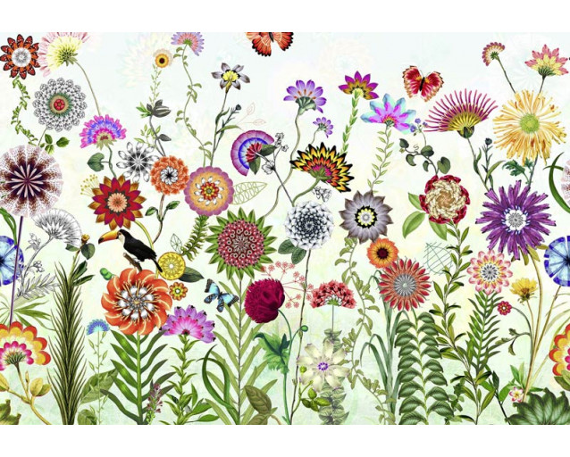 Ein lebhaftes abstraktes Design mit brasilianischen Blumen, perfekt für ein farbenfrohes und exotisches Interieur.