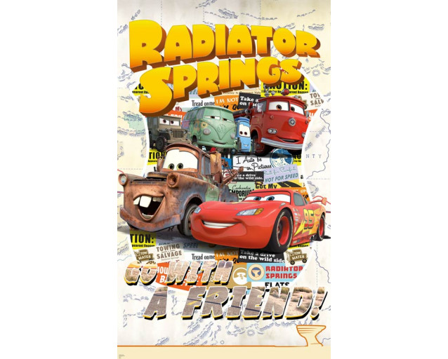 Die Fototapete Cars Take the Open Road zeigt Lightning McQueen, der bereit ist, ein neues Rennen auf einer offenen Straße zu bestreiten.