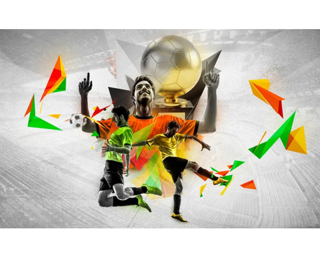 Fußballstars glänzen auf dieser XXL-Fototapete, die das Zimmer junger Sportfans schmücken wird.