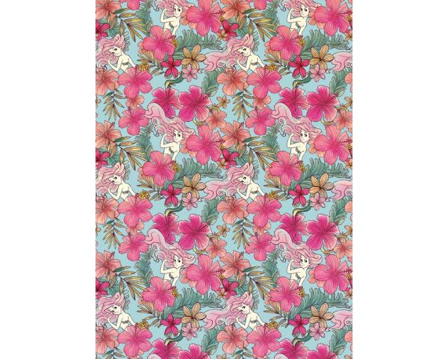 Disney Ariel Fototapete mit rosa Blumen, perfekt für ein Zimmer mit Meerjungfrauenmotiven.