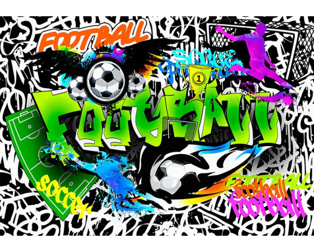Wandbild im Graffiti-Stil mit einem bunten Fußball für einen sportlichen und künstlerischen Look.