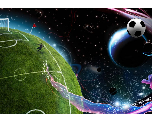 Weltraumthema und Fußball treffen in einem spannenden Spiel in einem alternativen Universum aufeinander, ideal für junge Fußballfans.