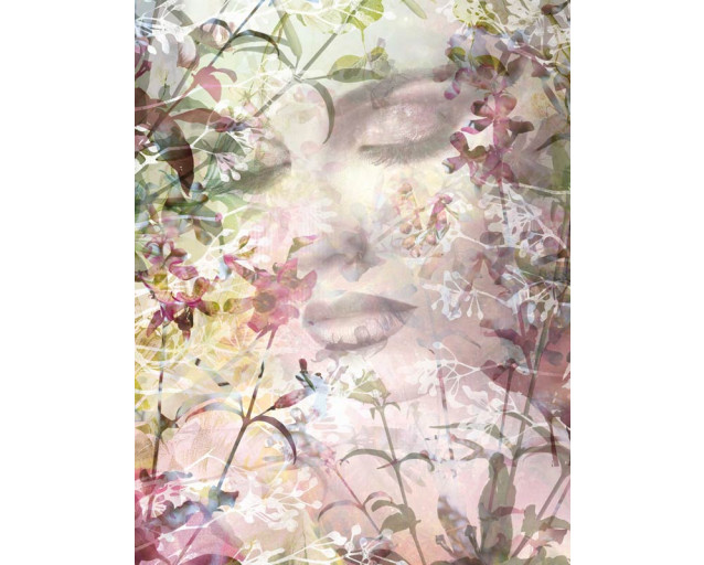 Sense floral Fototapete, mit einem abstrakten Kunstwerk einer weiblichen Silhouette, ideal für einen künstlerischen Raum.