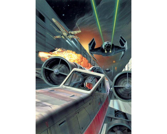 Fototapete des Todesstern-Grabenlaufs, eine klassische Star Wars-Szene, perfekt für Sci-Fi-Räume.