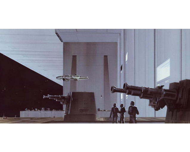 Star Wars Todesstern-Hangar-Fototapete mit ikonischen Raumschiffen, perfekt für Sci-Fi-Räume.