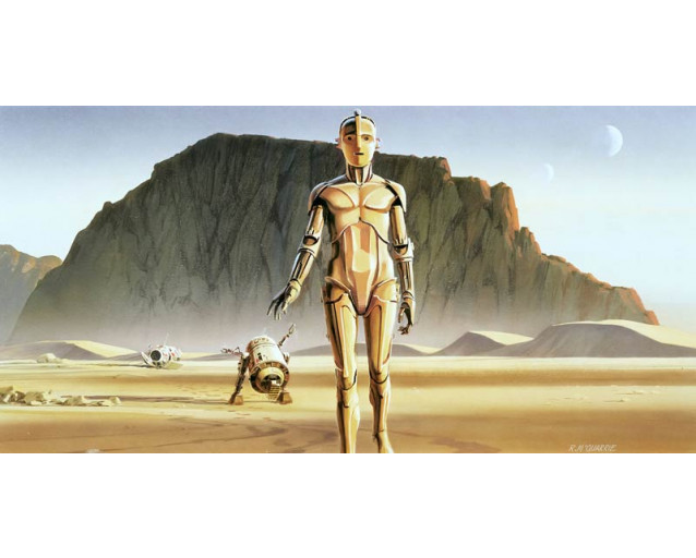 Star Wars Droiden Fototapete mit den geliebten Droiden R2-D2 und C-3PO.