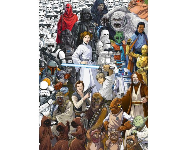 Star Wars Collage Fototapete mit Helden und Schurken aus der Saga, eine perfekte Wahl für das Zimmer eines Teenagers.
