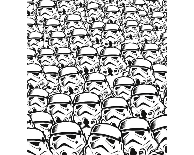 Fototapete eines Stormtrooper-Schwarms aus Star Wars, die einen drohenden Vormarsch weiß gepanzerter Truppen in Formation zeigt.
