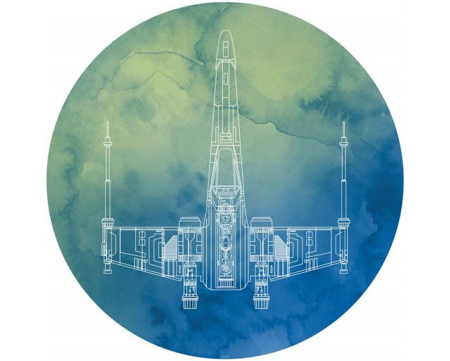 X-Wing Fighter aus Star Wars, eindrucksvoll dargestellt auf einem Tapetenkreis.