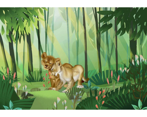 König der Löwen Dschungel Simba Fototapete, ideal für ein abenteuerliches Kinderzimmer.
