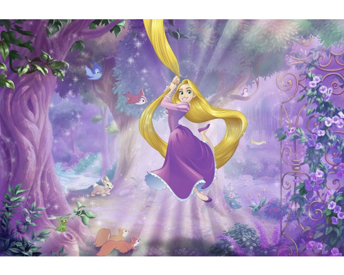 Rapunzel Fototapete aus dem Disney-Film Tangled, mit ihrem langen magischen Haar, perfekt für ein Kinderzimmer.